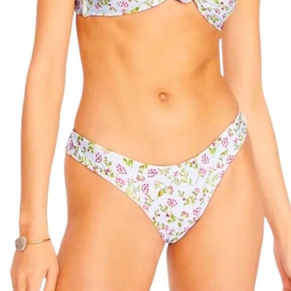 J Crew Curved Waist Cheeky Floral Bikini Bottoms Blue Size Small‎